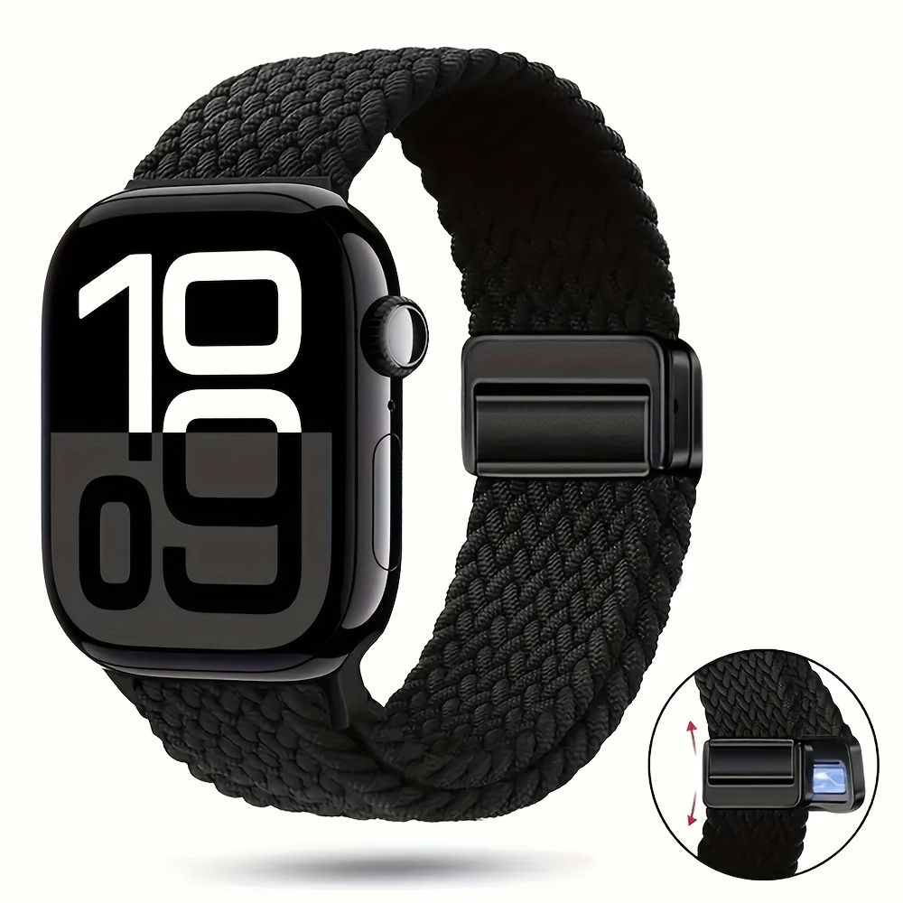 Image of Woven Nylon Elastic Solo Loop Strap Suitable For Watch Series 10 46mm, 42mm Band Series 9/8/7/6/5/se/3 45mm, 44mm, 41mm, 40mm, 38mm Stainless Steel Magnetic Spring Band