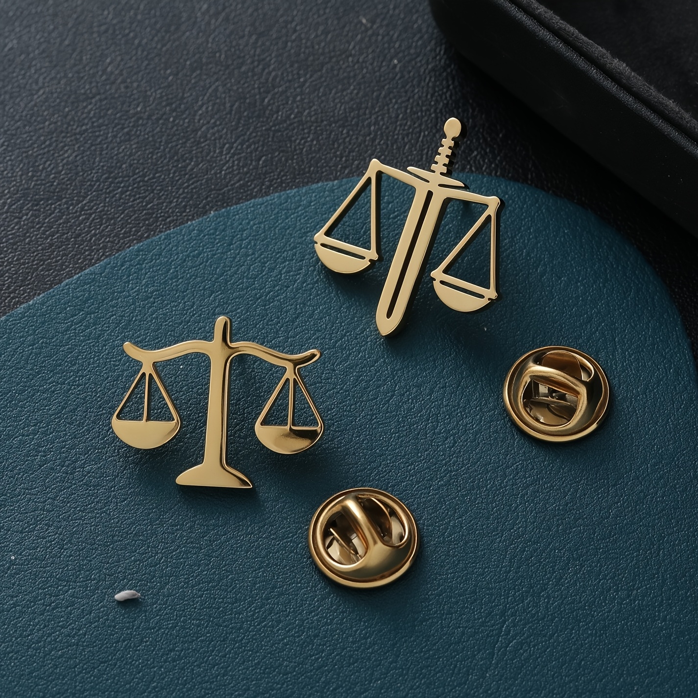 TEMU 2pcs Holy Sword Scales And Libra Symbol Steel Badge Set, 18k Golden Plated Durable Lightweight Luxury , Unisex Elegant Pin For Weddings, Parties