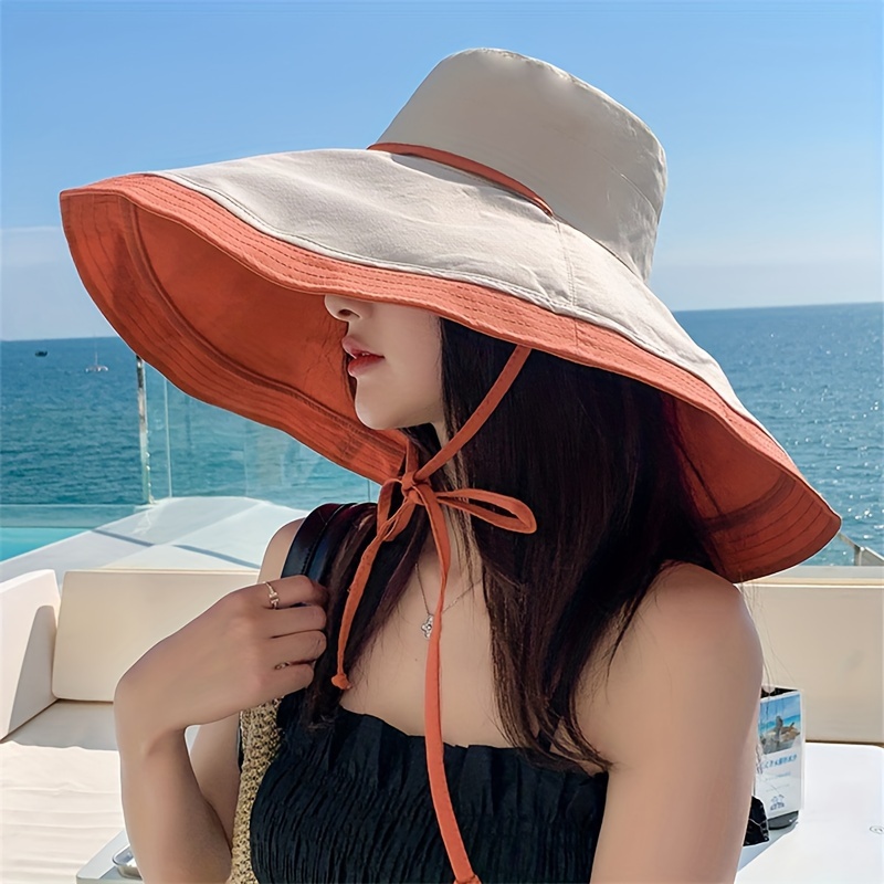 

Classic Drawstring Sun Hat Elegant Wide Brim Solid Color Sun Hats French Style Summer Travel Beach Hats For Women Girls​