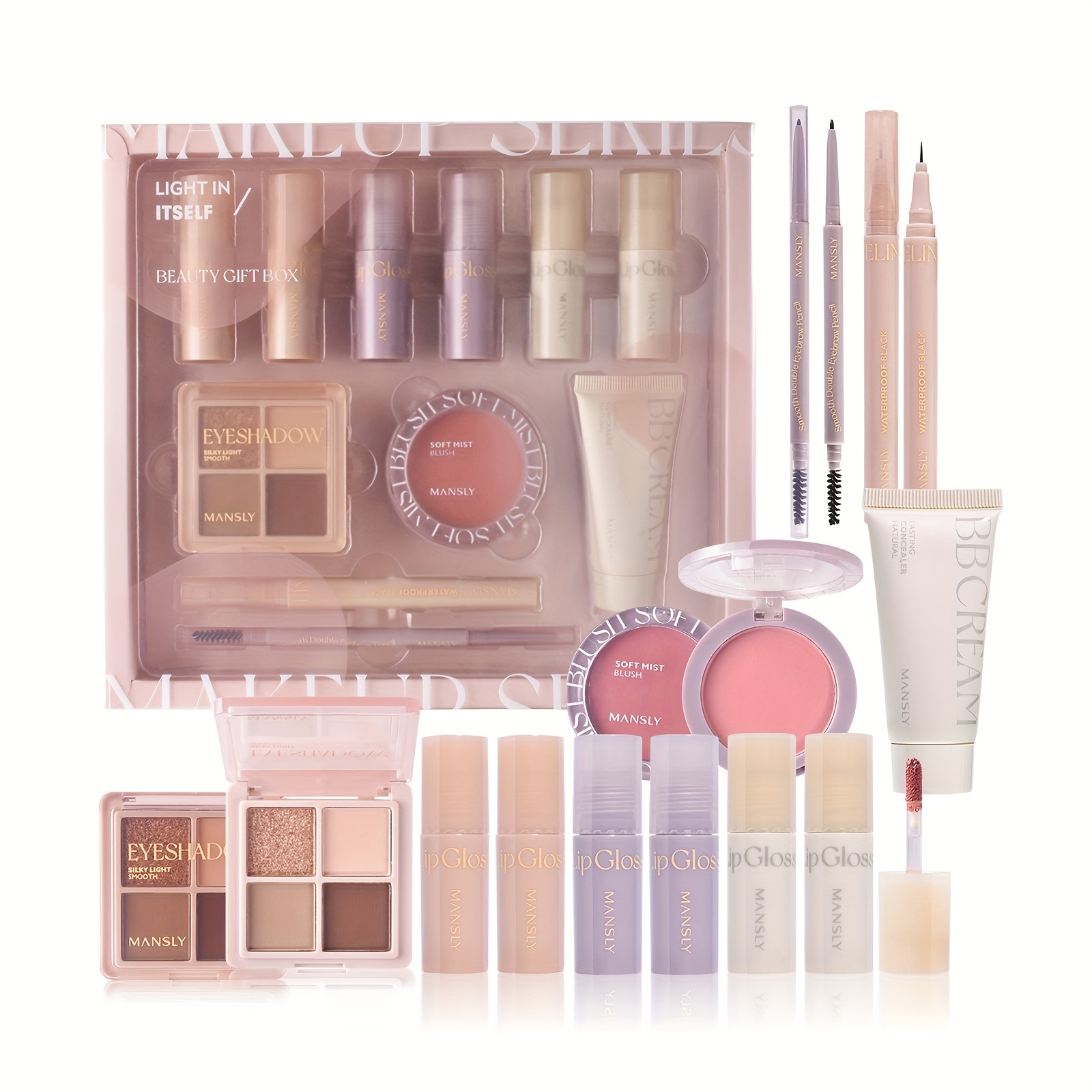  All in One Makeup Set for Women Full Kit, Includes 32 Colors  Eyeshadow Palette, 3 Solid Lip Gloss, 5 Pro Brushes, 3 Highlighter &  Contour, 1 Make Up Mirror, Ideal