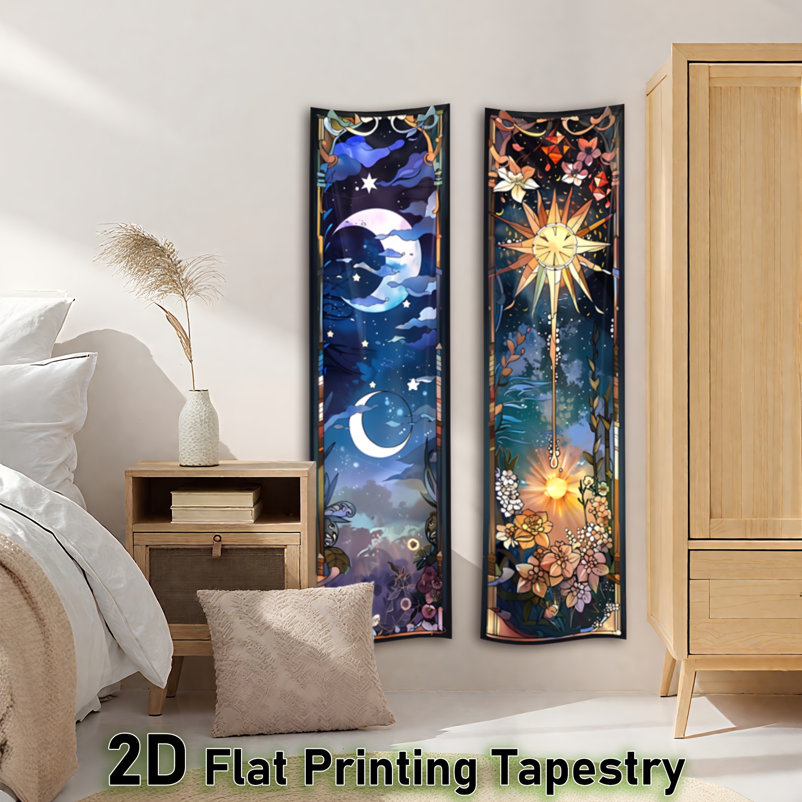 Sun And Moon Phases Vertical Banner Tapestry Wall Hanging Art_voghion.com