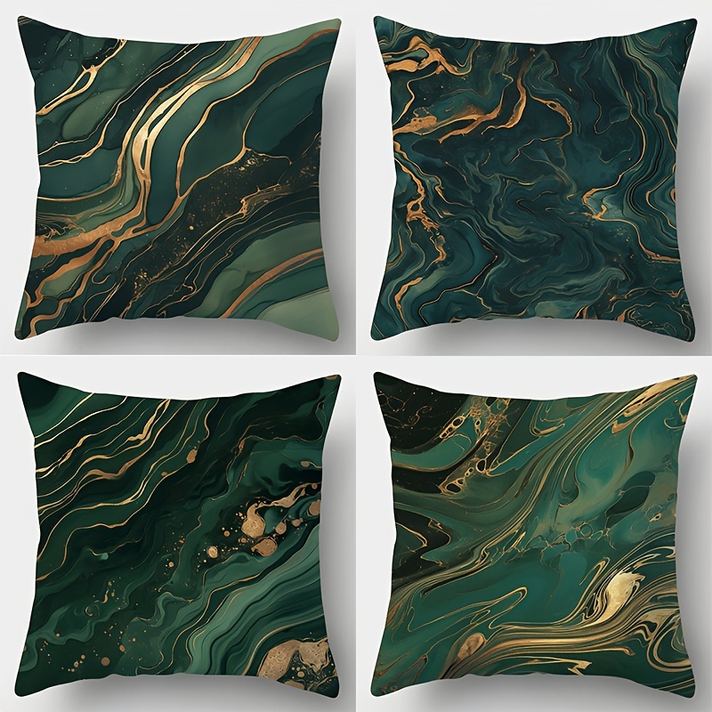 

Contemporary Marble Pattern Throw Pillow Covers Set Of 4 - Polyester, Zipper Closure, Hand Wash Only, Woven Fabric Cushion Cases For Living Room Decor