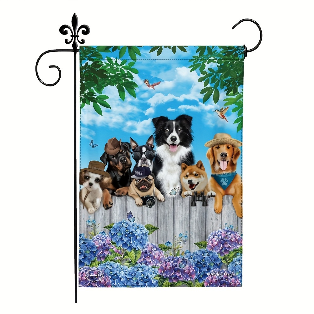 TEMU Spring Summer Cute Pug Border Collie Rottweiler Golden Retriever Dog Flowers Garden Flag 12x18 In Garden Flags For Home Patio Yard Flag Decor No