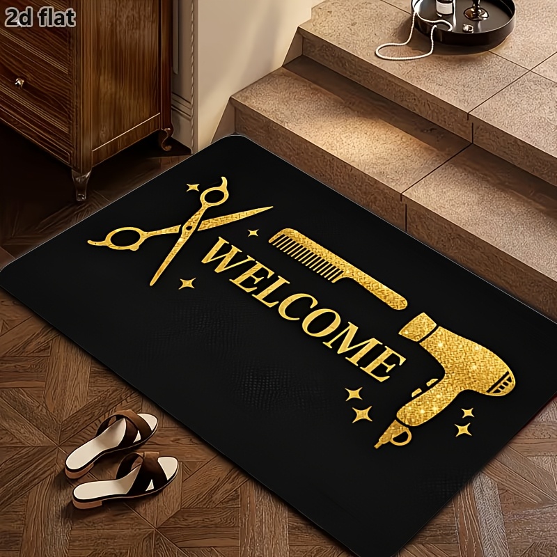 TEMU -2d Minimalist Style Door Mat, Tools Salon Welcome Carpet, Non-slip Fleece Material, Machine Washable, Comfortable And Soft, Ideal For Hair