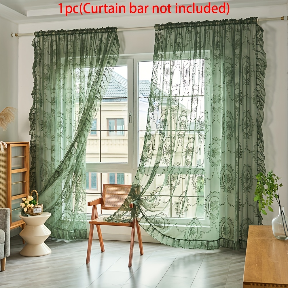 TEMU 1pc Of Floral Embroidered Curtains With Lace Trim