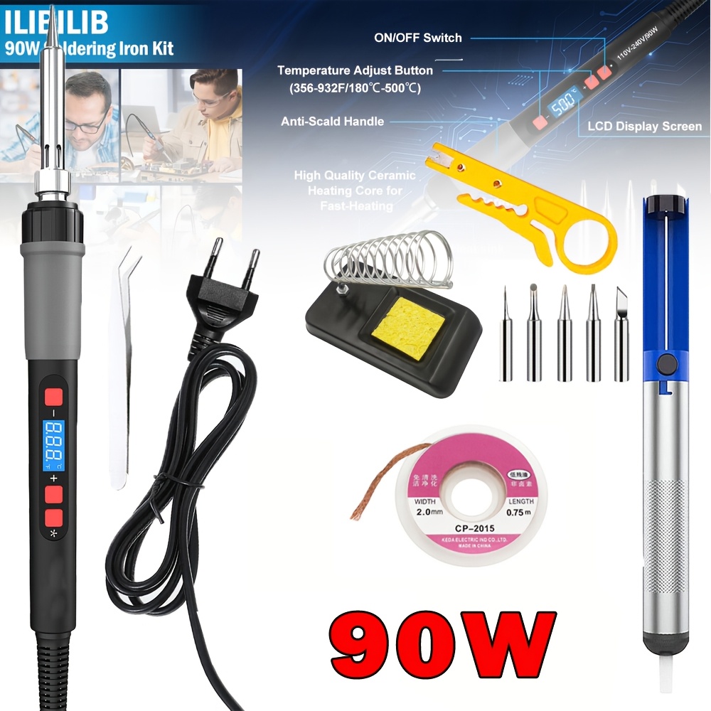 Image of Ilibilib 90w 13in 1 Lcd Digital Display Adjustable Temperature (c-500°c) Soldering, With Automatic And 5 Soldering Tips, Is A Soldering Kit Suitable For Repair And Soldering