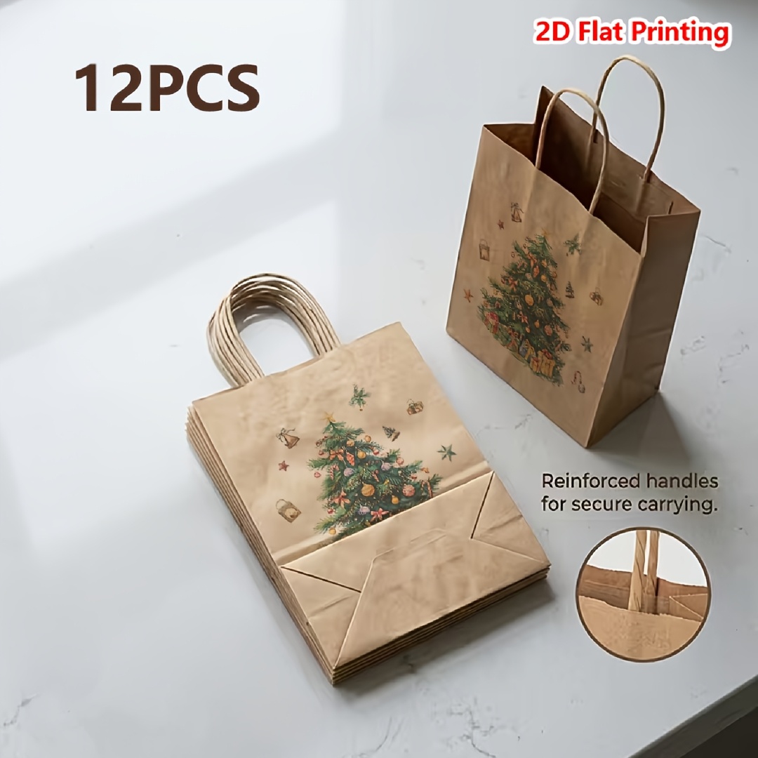 TEMU 12/24pcs Paper Party Favor Tote Bag Packs Christmas Tree Print Lunch Shopping Gift Kitchen Storage Bags