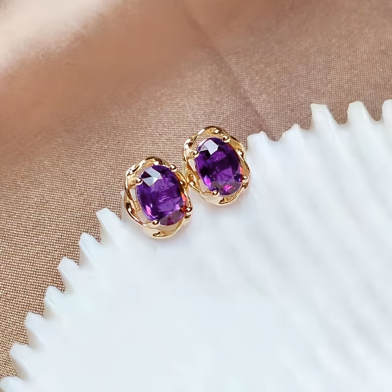 E-shop 1 Paar Damenmode-Ohrringe, Elegantes Luxuriöses Blumen-Design mit Lila Synthetischem Zirkonia, Nickelfreie Kupferschmuck, für den festliche