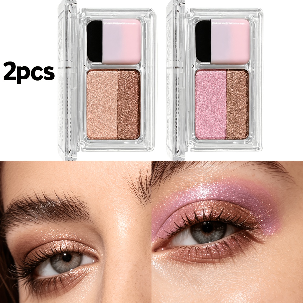 Image of 2pcs Eyeshadow Palette, High Shimmer & Matte Eye Shadow, Long Lasting Waterproof Powder, Soft Smooth Eye Makeup With Sponge Applicator For Daily, Party &