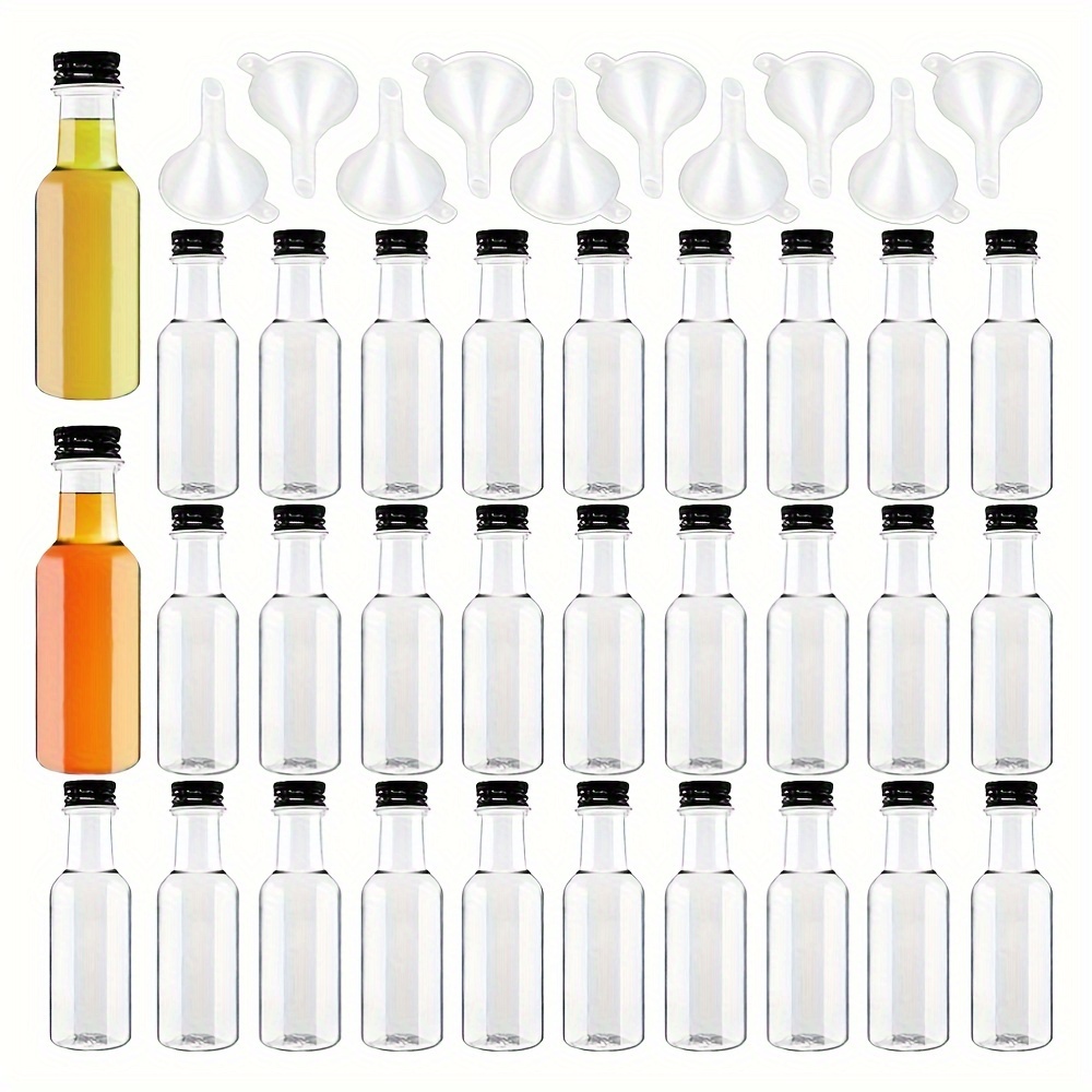 

30/50 Pack 50ml Mini Magic Party Bottles With Black Screw Caps And 10 Mini Funnels - Plastic Drink Bottles For Use, No Electricity Needed, Featherless