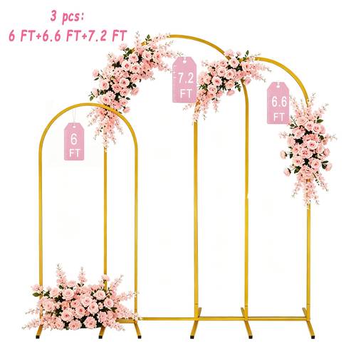 6FT 6.6FT 7.2FT Sturdy Golden Metal Arch Backdrop Stand Set, 3pcs Reusable Arched Frames for Wedding, Bridal Shower, Garden Climbing Plants, Party Photo Booth, Outdoor Lawn Decor, Easy Assembly Event Decoration