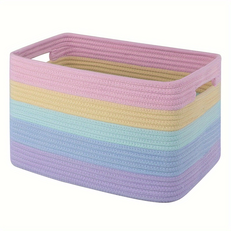

1pc Rainbow Storage Basket, Bohemian Cotton Rope Basket, Colorful Shelf Organizer, Bathroom Towel Basket, Home Room Decor
