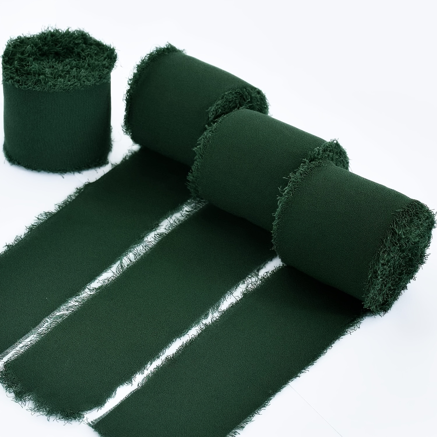 

Fringed Chiffon Ribbon Roll 1.5 Inch X 7 Yards For Bouquets, Handcrafted Dark Green Ribbon For Gift Wrapping, Crafts, Decor, Wedding Invitations And Floral Arrangements