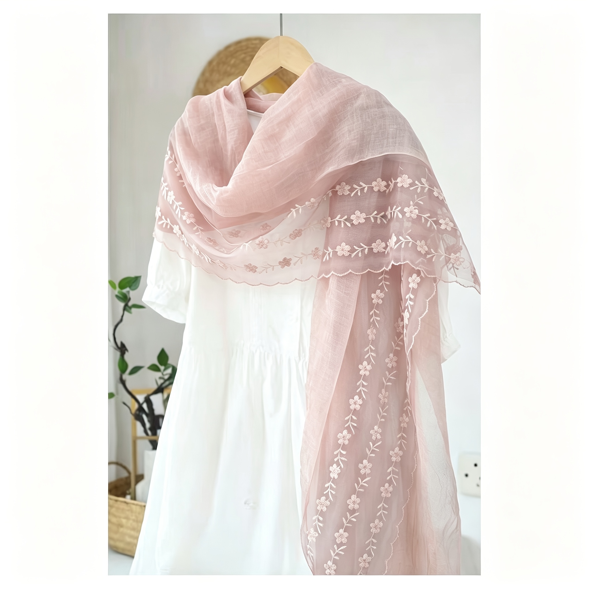 TEMU Pañuelo de malla naranja de cálidos con bordado floral , transpirable, pañuelo largo multifuncional para sombrear para mujer, regalo de Navidad/