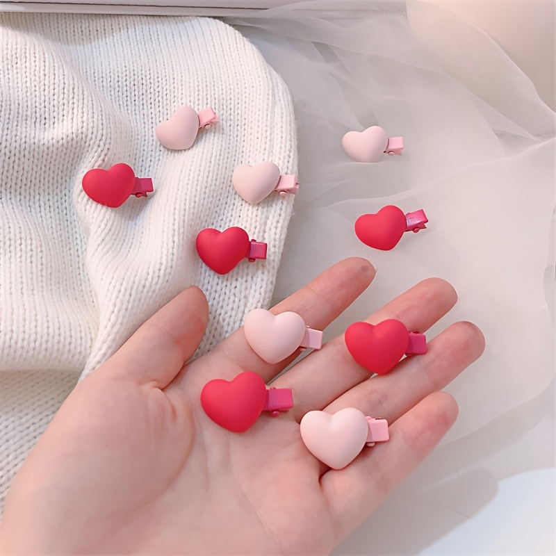 

10pcs Elegant Resin Heart-shaped Hair Clips, Cute Peach Pink Acrylic Bangs Clips, Solid Color , Birthdays, New Year, Valentine's Day Gift