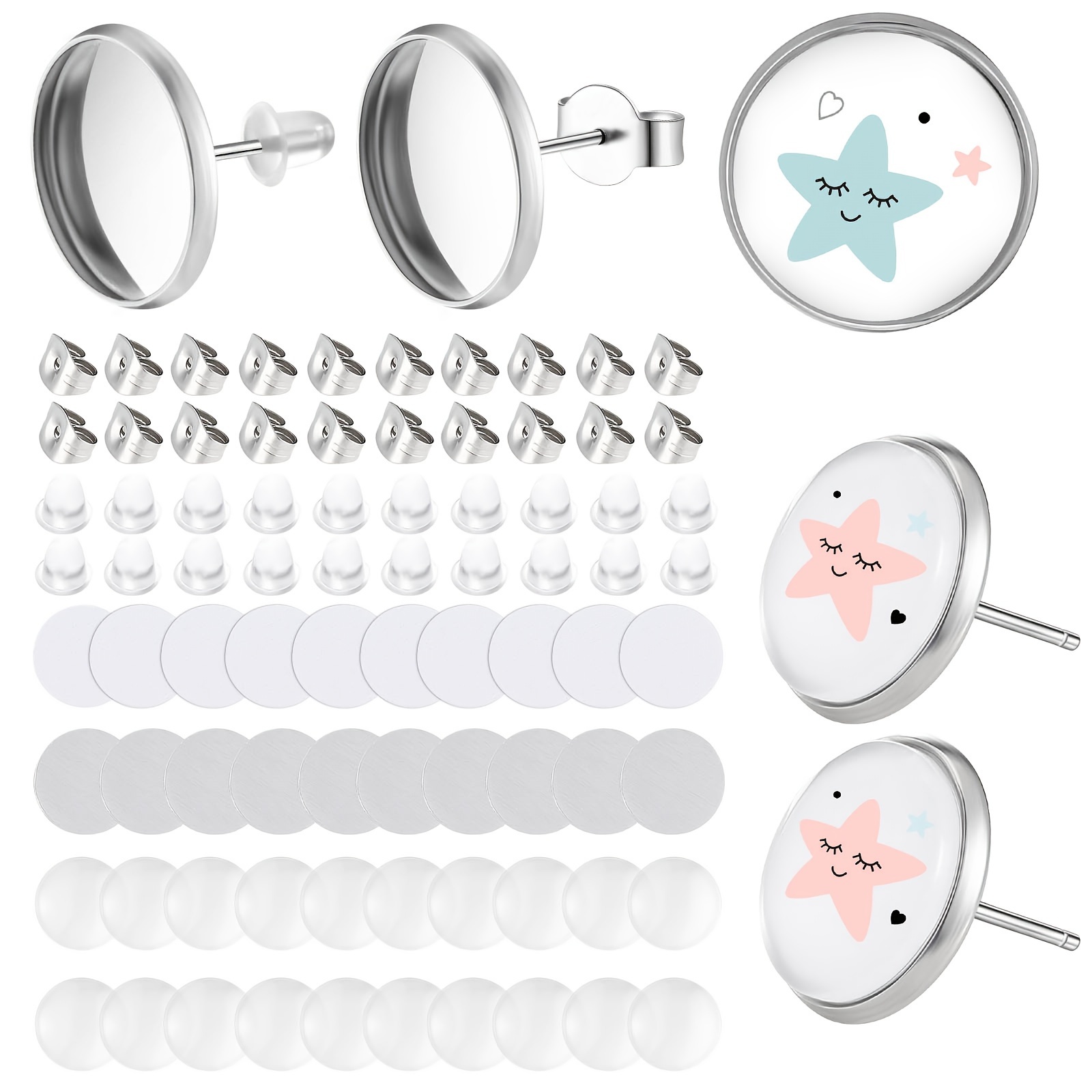 

300pcs Earring Blank Kit, 50 Steel Blank 50 Clear 50 Clear Earring 50 50 Aluminum Sheet And 50 For Diy