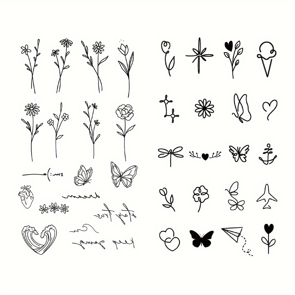 2pcs black   design temporary tattoos waterproof flower branch heart   wave airplane patterns for men and women body art decoration on fingers   wrist neck oblong shape tattoo stickers