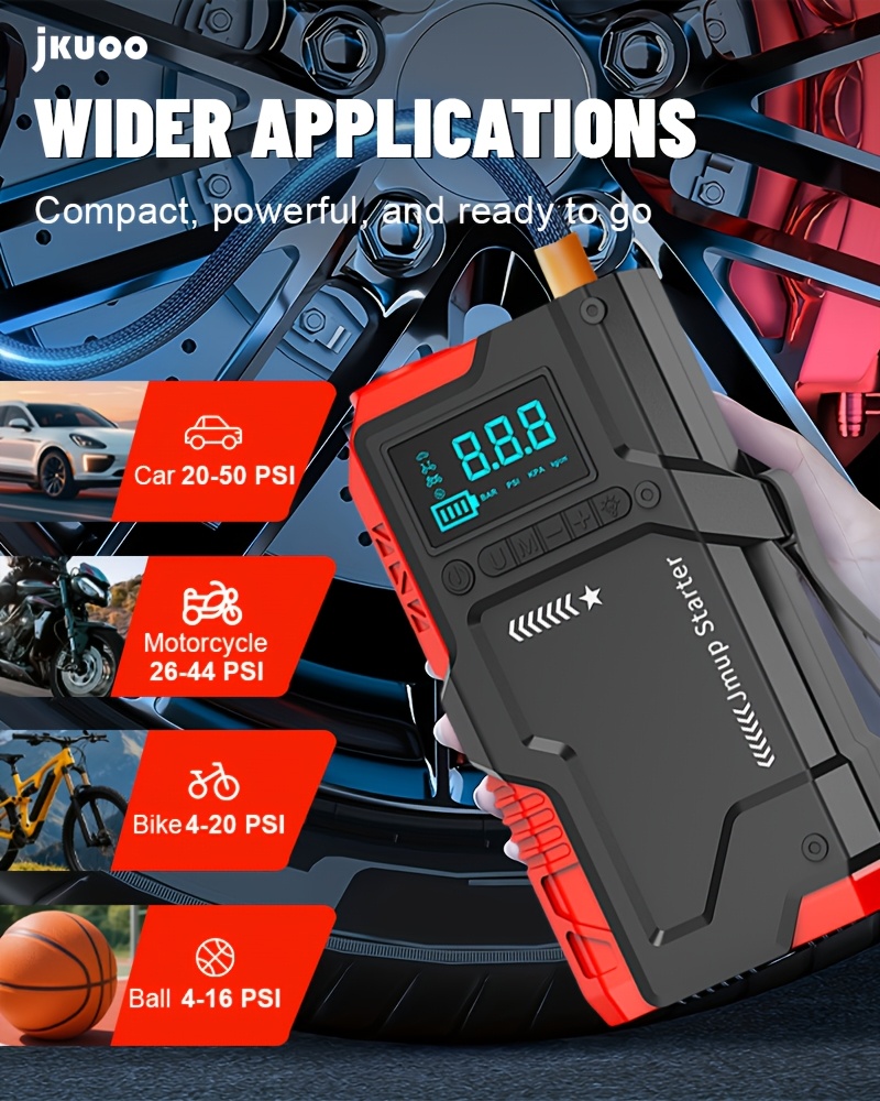 2026 Upgraded Multi-Function 180PSI Portable Air Compressor, Tire Inflator, Built-In 8000Mah Large Capacity Battery, Car Emergency Starter. 8000A Peak Current, Digital Tire Pressure Gauge, Heavy-Duty Power Pack