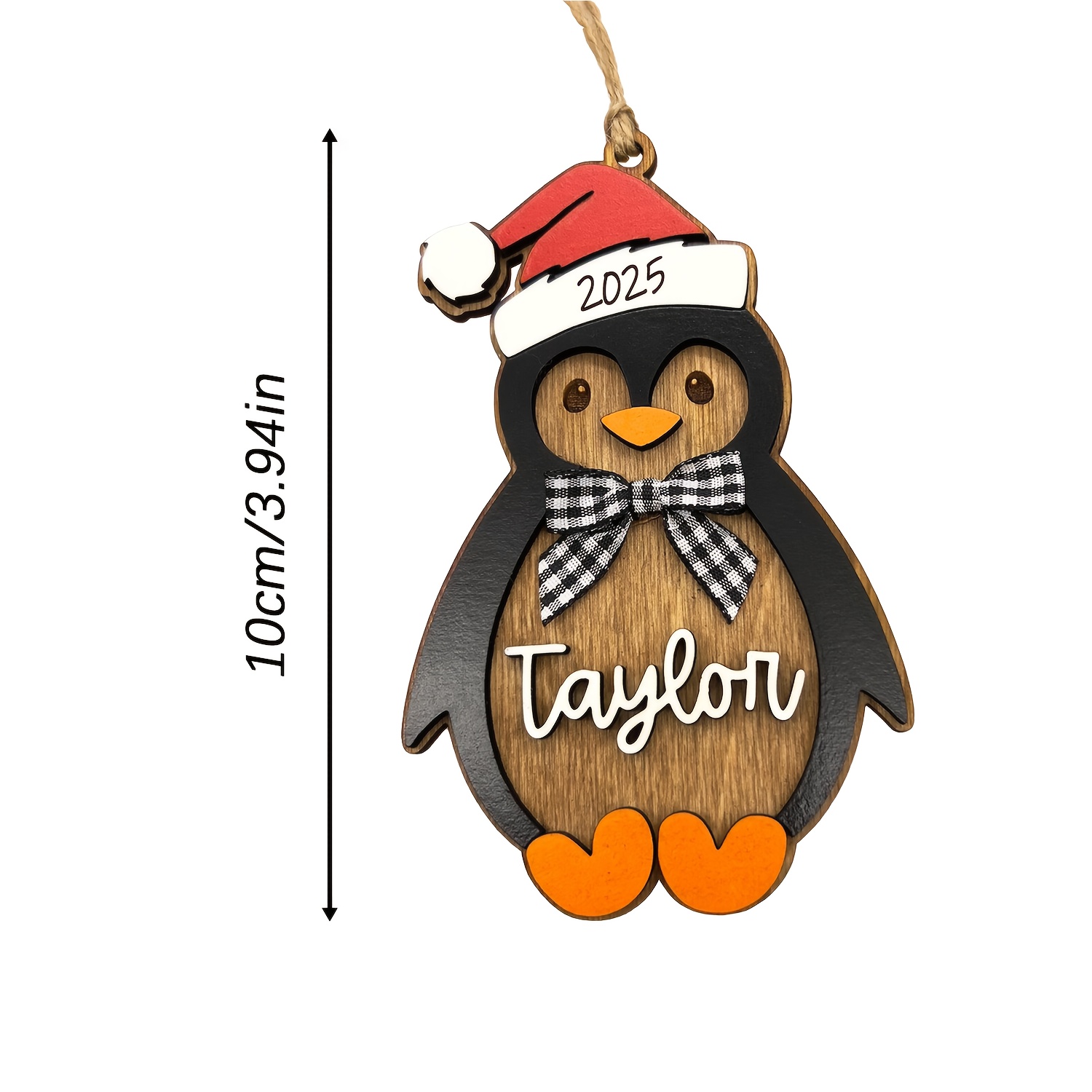TEMU A Single Personalized Christmas Hat With A Penguin Charm, Featuring A Customizable Name And A Bow Tie, Decorating Christmas Trees Or Stockings,