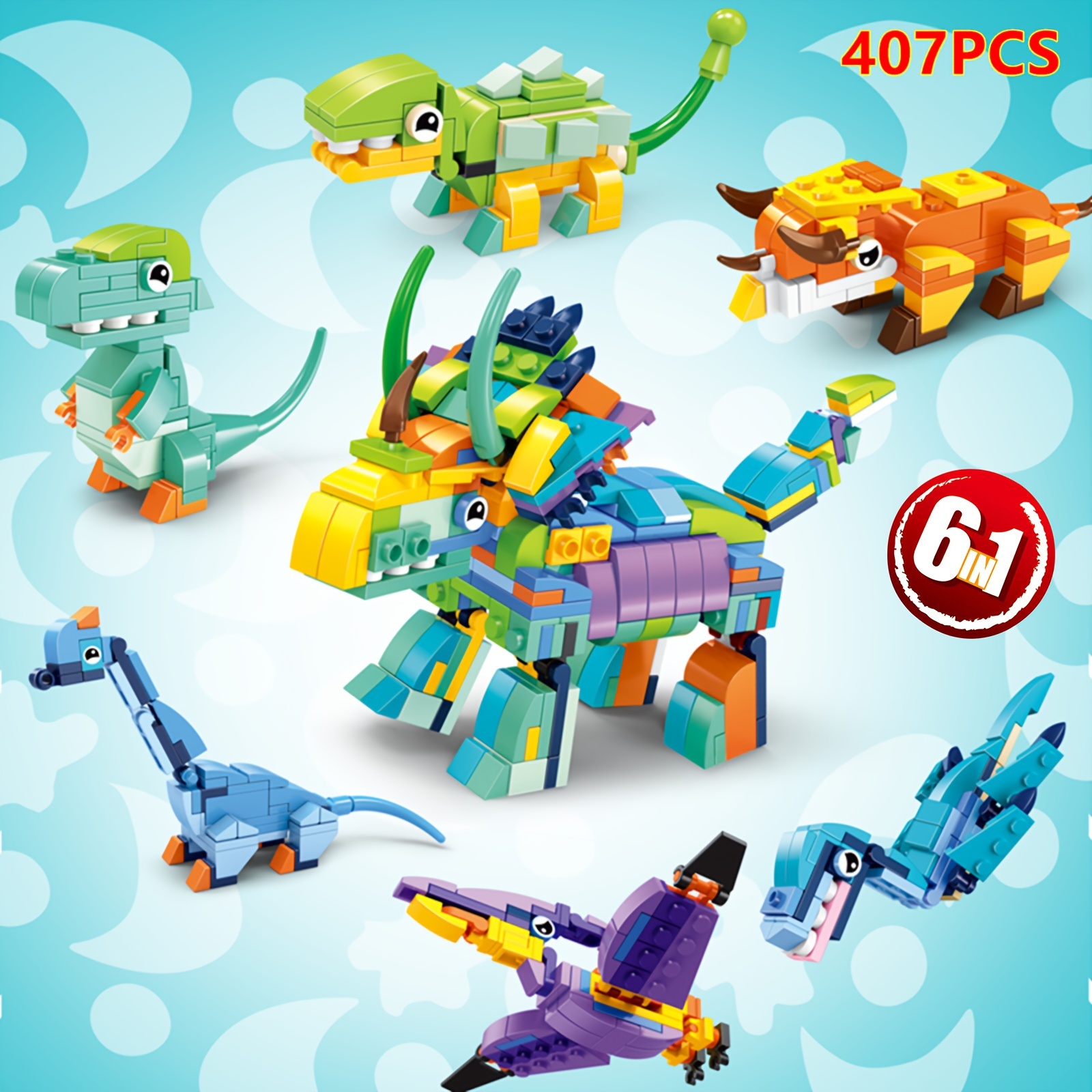

6-piece Dinosaur Building Set - 407pc Construction Block Kit With Transformable Triceratops | Educational Stem Toy For Youngsters Ages 6-8, Durable Abs Material | Ideal Christmas & Birthday Gift