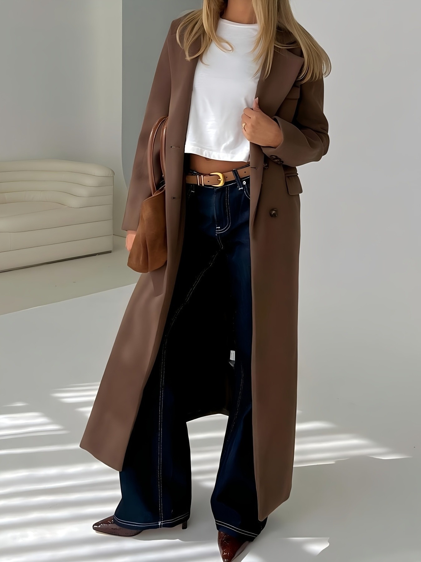 photo de l'article manteau trench en tweed pour femme avec col à pour lautomne/hiver - ytd cherry