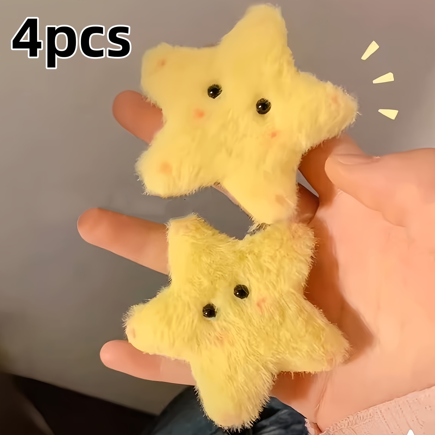 TEMU 4pcs/set Plush Five-pointed Star Hair Clips Cute Star Side Hair Clips Bangs Hair Clips Soft Cute Hair Additions Fluffy Duckbill Clip Headwear