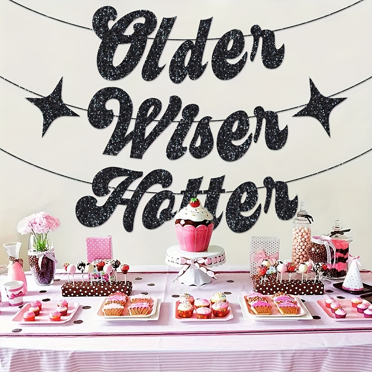 Older Wiser Hotter Balloon Banner, Milestone Birthday Party