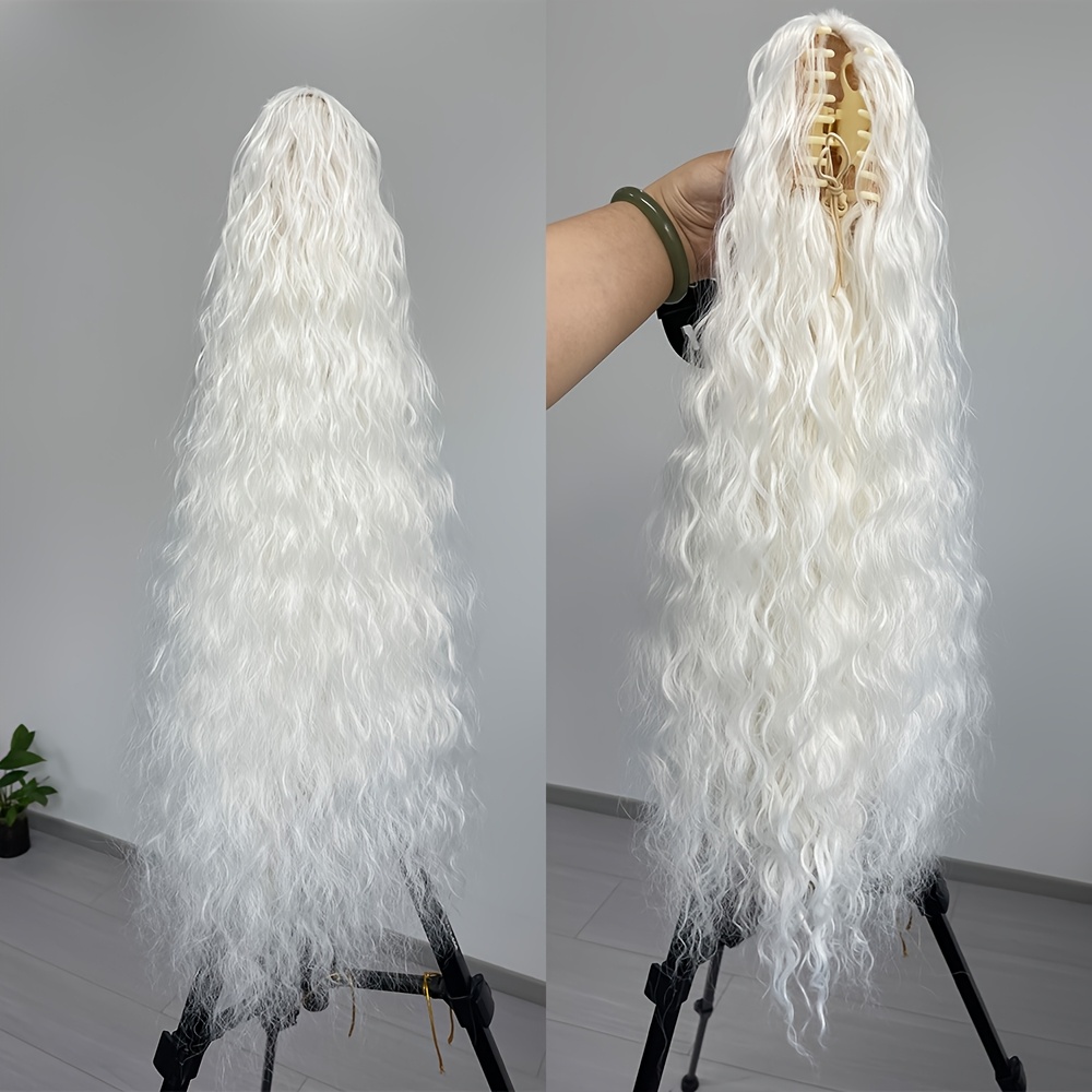Image of Extra Long Water Clip Ponytail Wig, Heat Resistant Synthetic Curly Hair Extension, Looking Blonde Hairpiece For Women' Party Cosplay