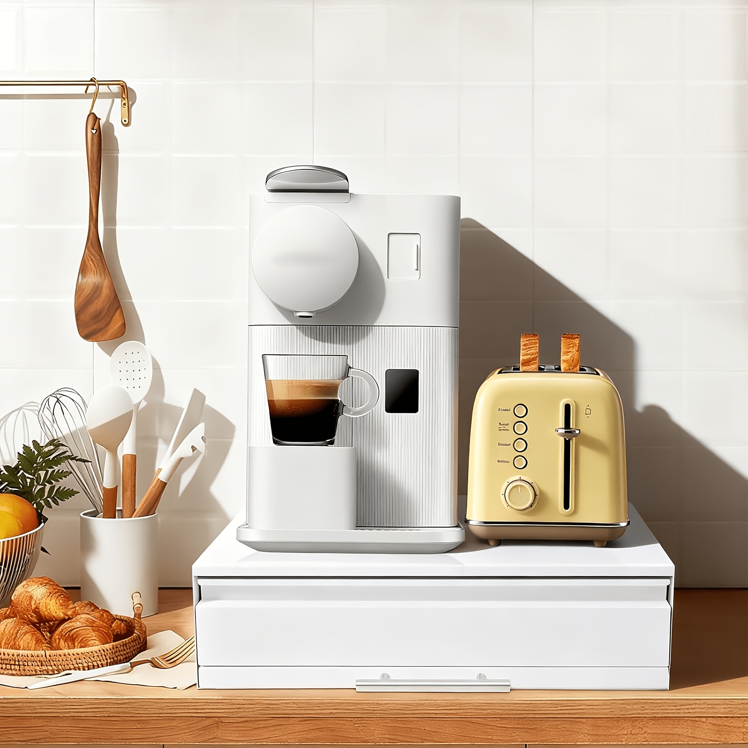 Pull-out Tray Rack For Kitchen, In , Suitable For Microwave Ovens, Coffee Makers, Juicers, Etc., Ideal For Kitchens, Offices, Staff Lounges And Coffee Corners, A Practical Kitchen Storage Rack.
