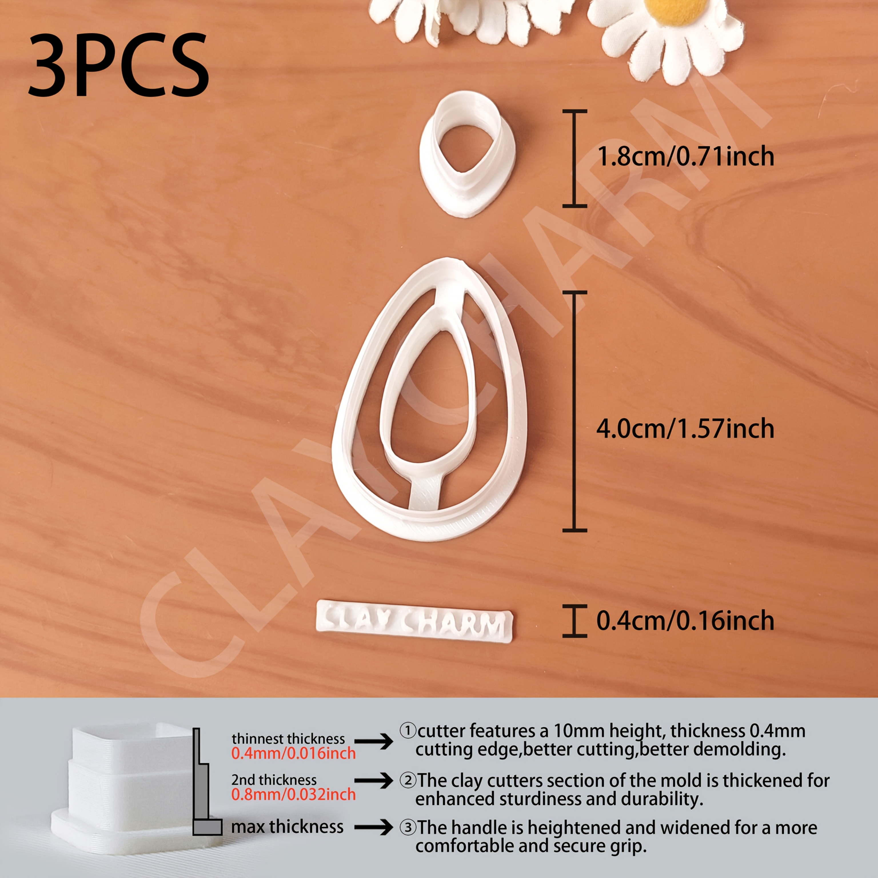 TEMU 3pcs 3pcs Teardrop Polymer Clay Cutters & Molds With Hollow Fan Detailing Suitable For Wedding Jewelry, Hollow Fan Frame Suitable For Soft Clay