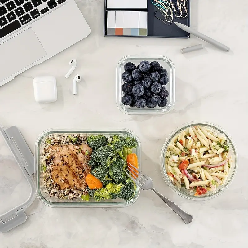 24pcs glass food storage container set with snap lock lids stackable airtight glass storage containers glass lunch box set ideal for lunch food storage meal prep microwave oven freezer safe dishwasher safe for black Product details 7