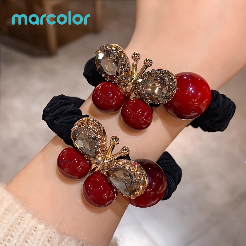 TEMU Marcolor Fashion Rhinestone Decorated Hair Tie, 2pcs Light Luxury Exquisite Shine Hair Accessory, Easily Create Full Ponytail And Round Bun,