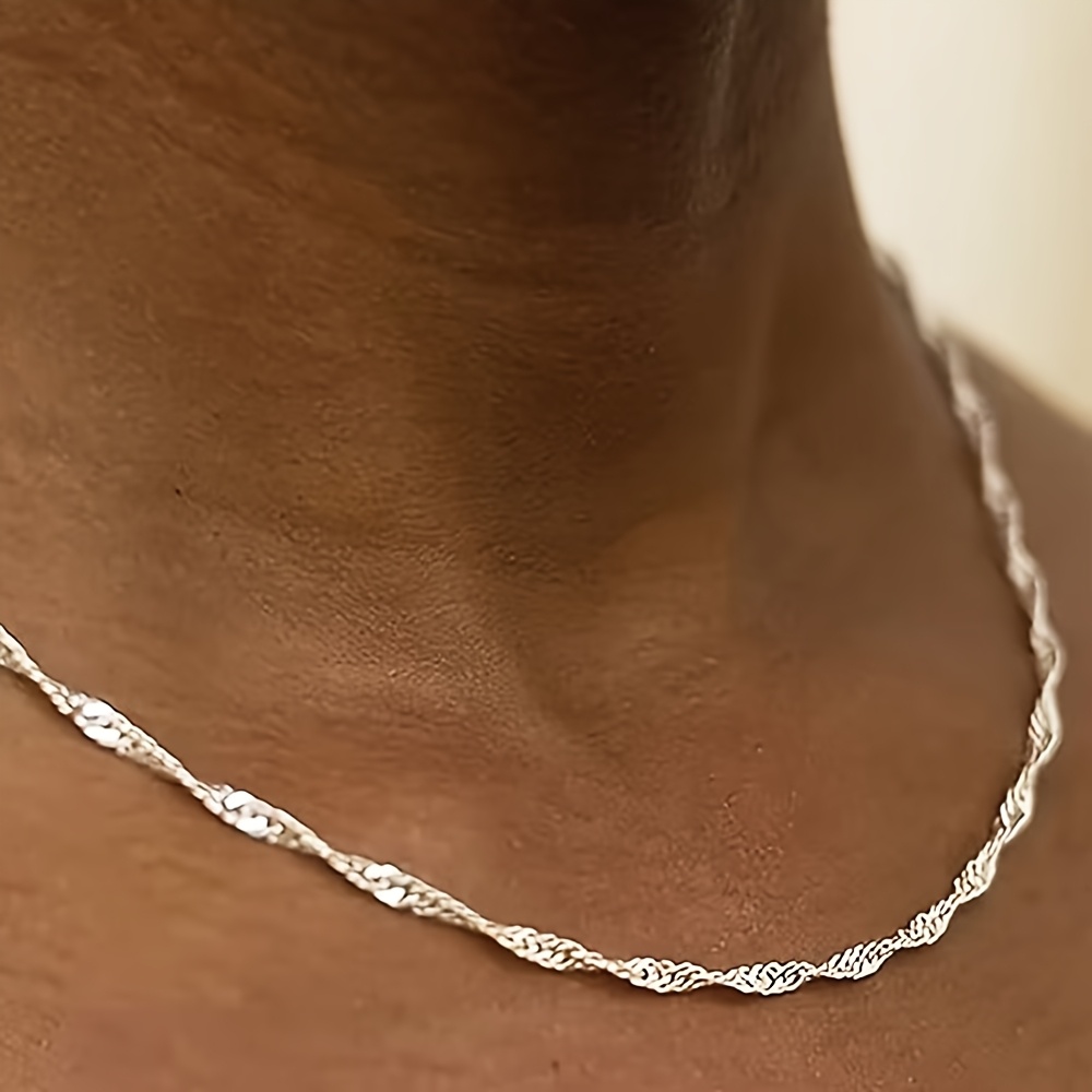 

925 Pure Silvery Chain Necklace, Classic Neck Ornament Gift, Suitable For Women In All , Valentine's Day Gift For Girlfriend And Sister