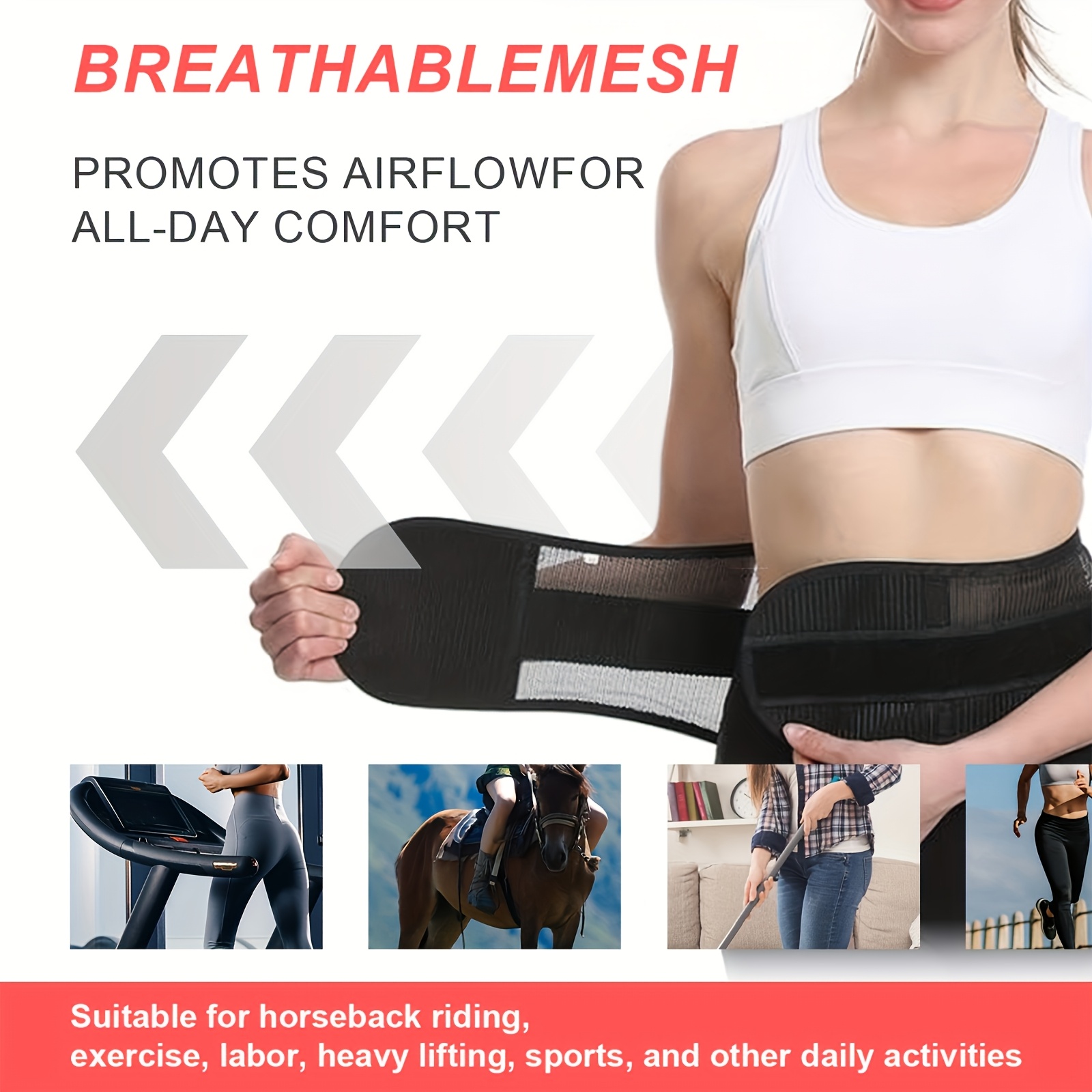 1pc adjustable low back support belt with breathable mesh double drawstring closure pe polyester back brace for lower back hiking gym office heavy duty posture hand wash   Product details 5