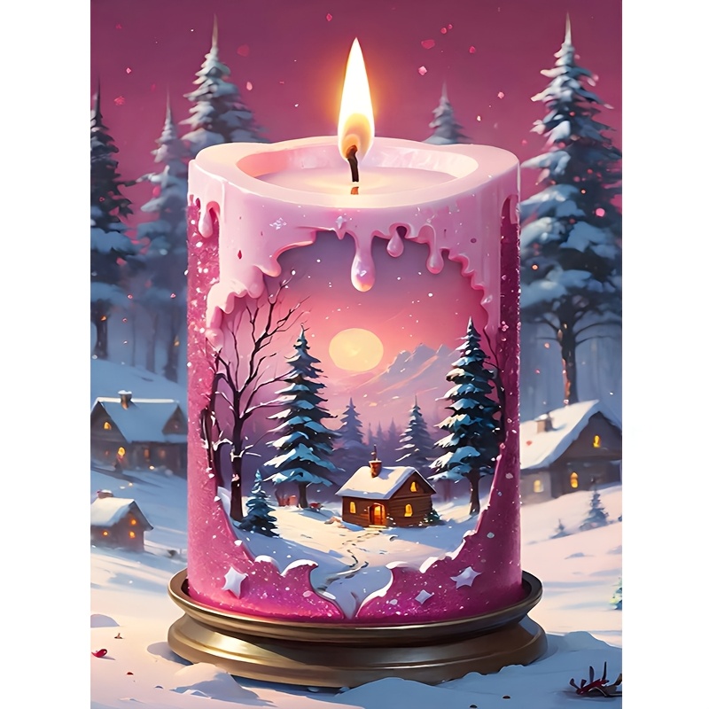 Image of 1pc Candlelight Cottage, 5d Diamond Painting Kit -- Round Acrylic Diamonds, Frameless Canvas Craft, Ideal For Decor And Holiday Gifts