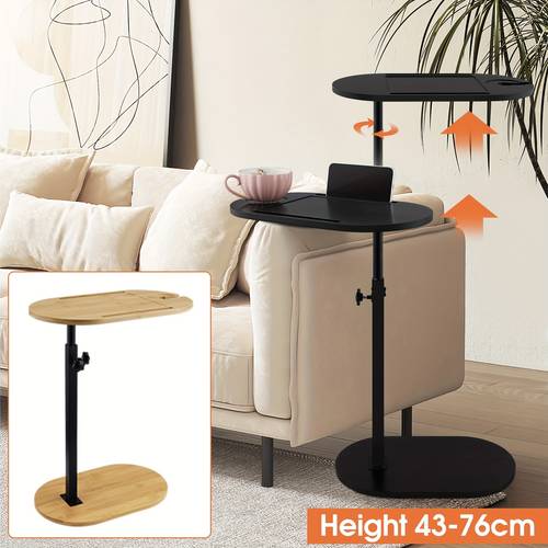 freestanding sofa couch side table 360 swivel height adjustable c shape bedside end table tub caddy tray glass hanger rack phone holder storage shelf