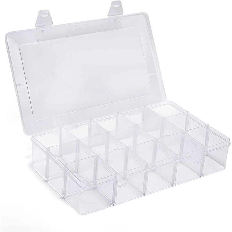 

15 Transparent Plastic Jewelry Storage Boxes With Large Grids, Featuring Removable Dividers (15 Grids - Transparent)