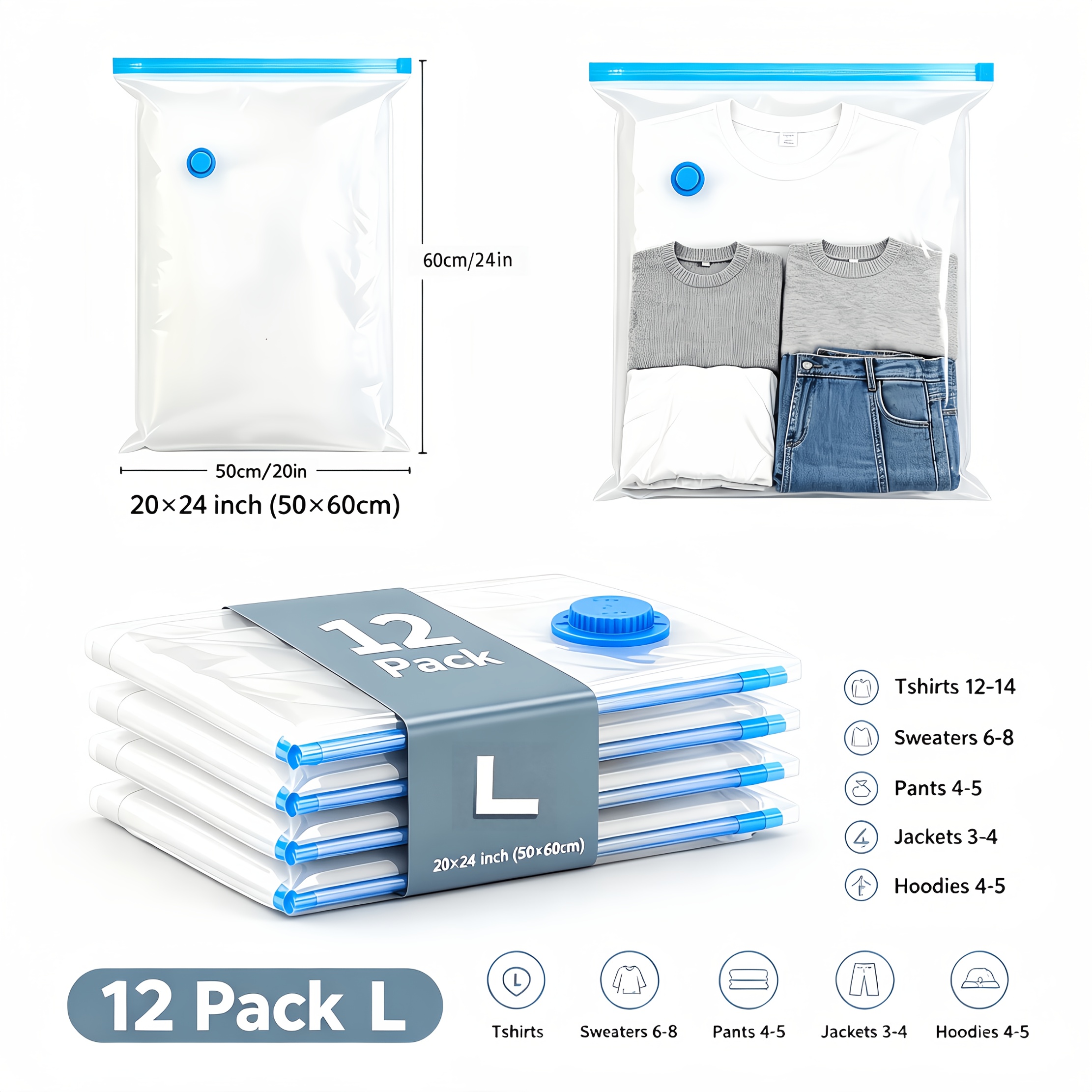 TEMU 12pcs/set - Vacuum Storage Bags, Large Medium Small Various Sizes, Super Convenient To Use, Vacuum Compression Bags, Storing Clothes, Bedding