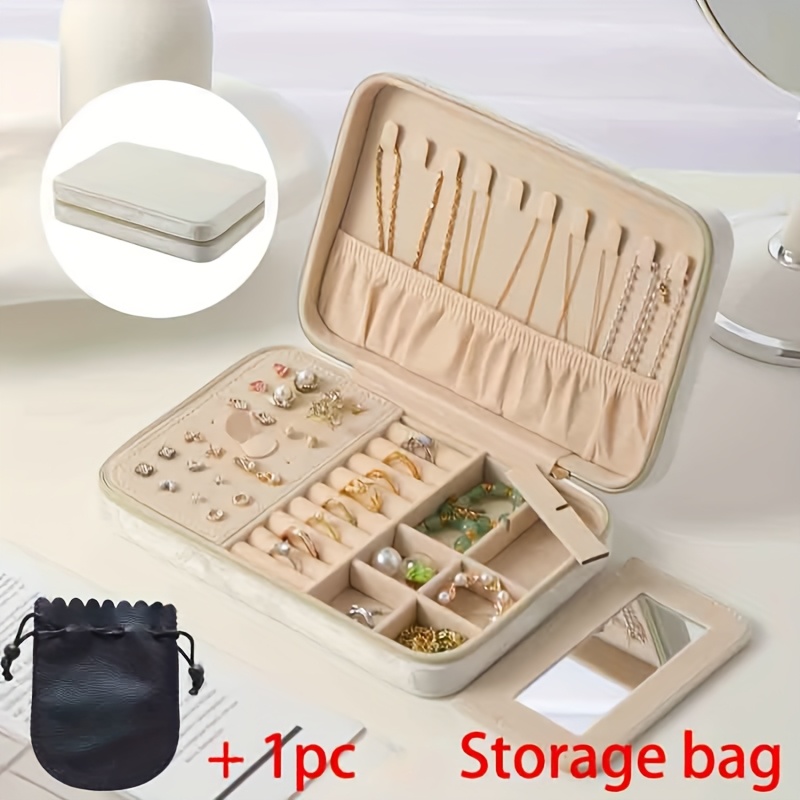 TEMU 1pc 21 X X 4.5 Cm Velvet Jewelry Box With Zipper, Large Capacity Jewelry Storage Box, With 2pcs Removable Dividers, Earrings Necklace Organizer.