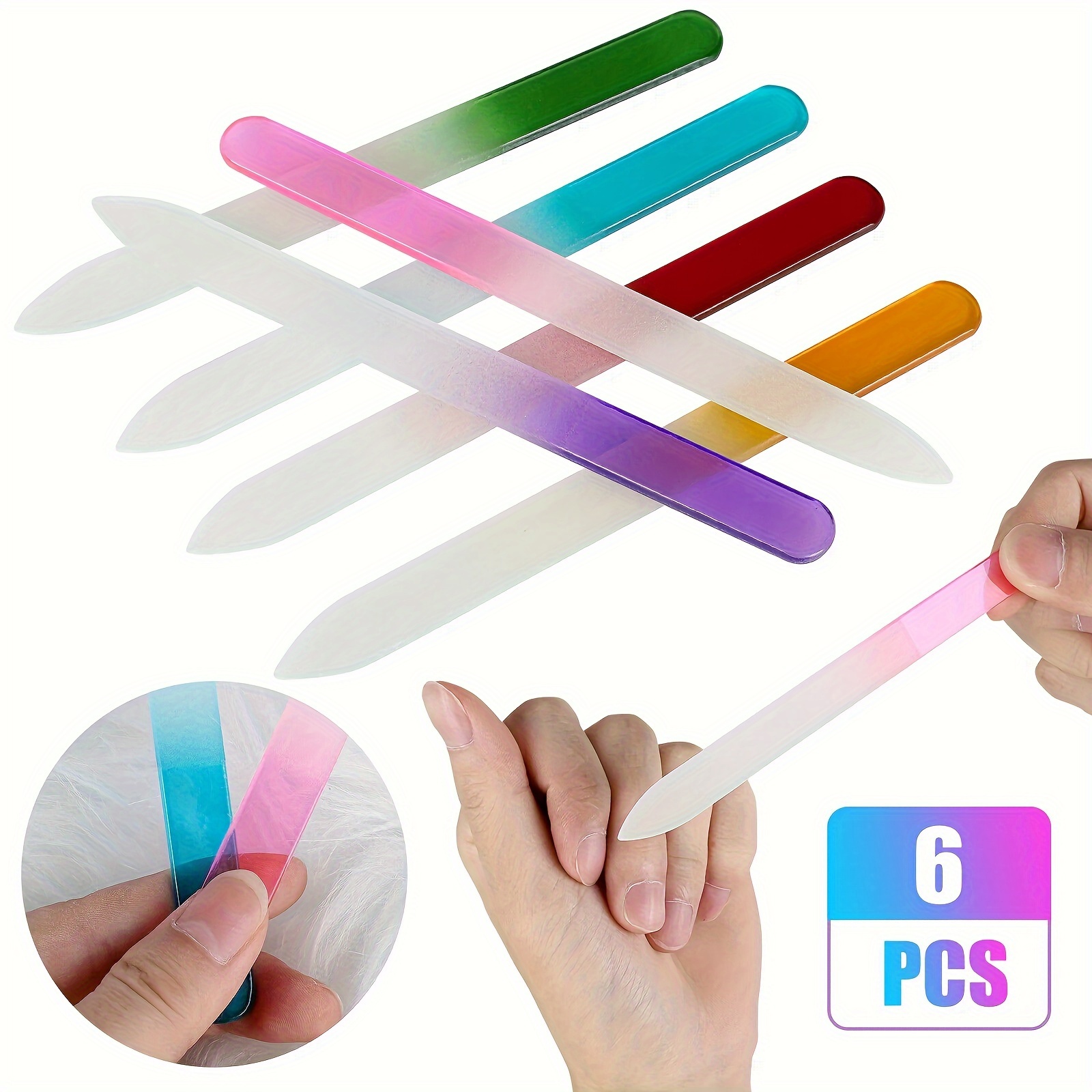 

6pcs/set Double-sided Glass Finger Nail Files, Manicure Pedicure Fingernail File