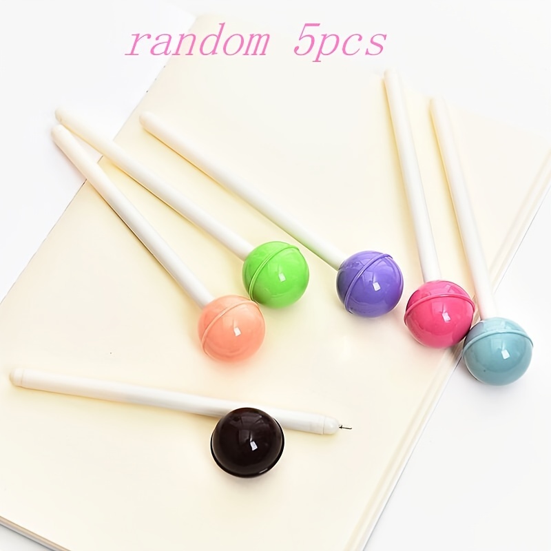 

5pcs Candy-colored Lollipop-shaped Gel Ink Pens, Assorted Colors, Smooth Writing Rollerball Pens With Fine Point