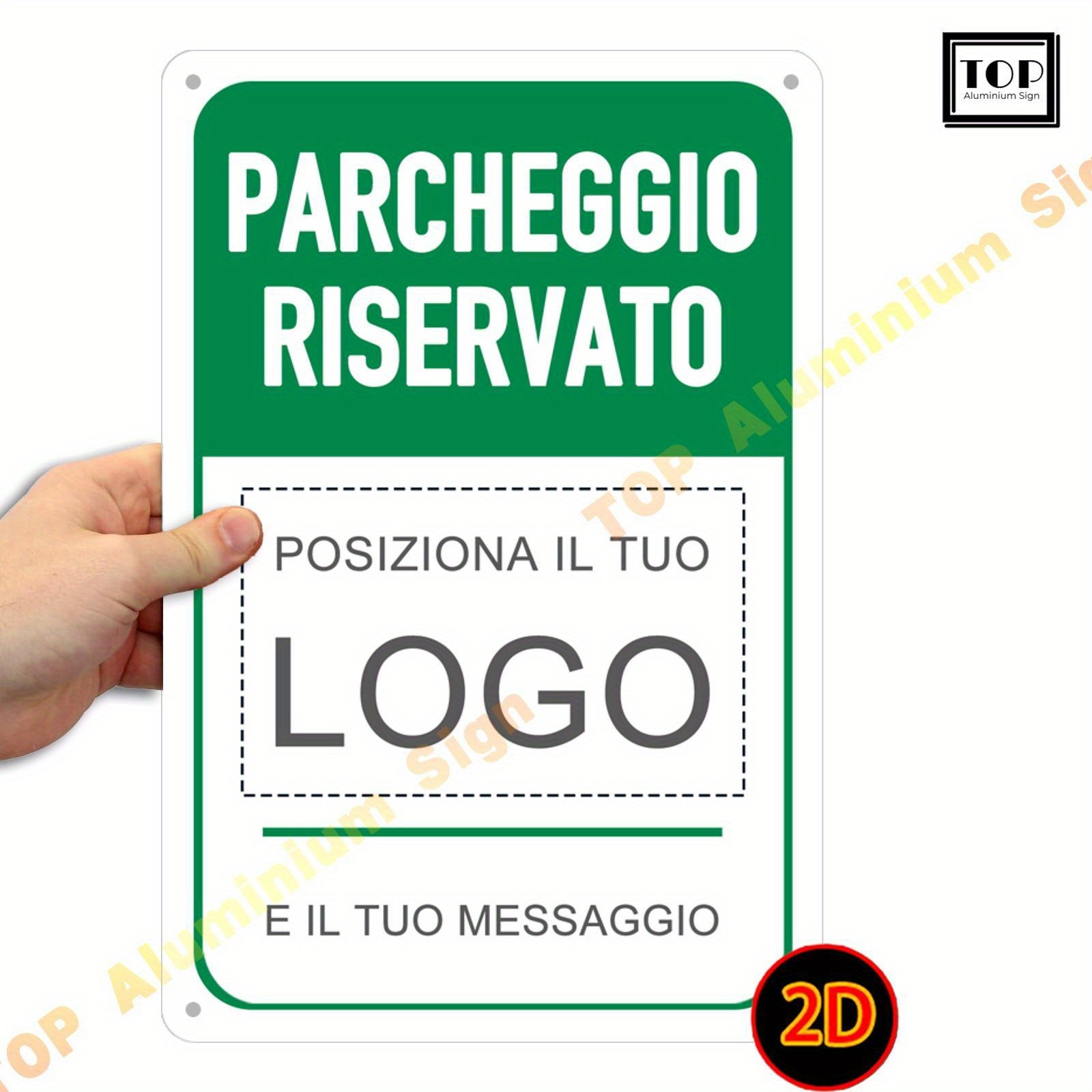 TEMU Cartello Personalizzato 2D Piatto - 1pz 8x12 Pollici, Alluminio Antiruggine 0.024" (0.6mm) con Logo | Resistente allo Sbiadimento per Parcheggi,