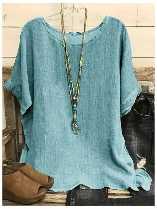 3 4 sleeve solid color blouses women fashion casual shirts solid color 3 4 sleeve round neck blouses summer loose streetwear