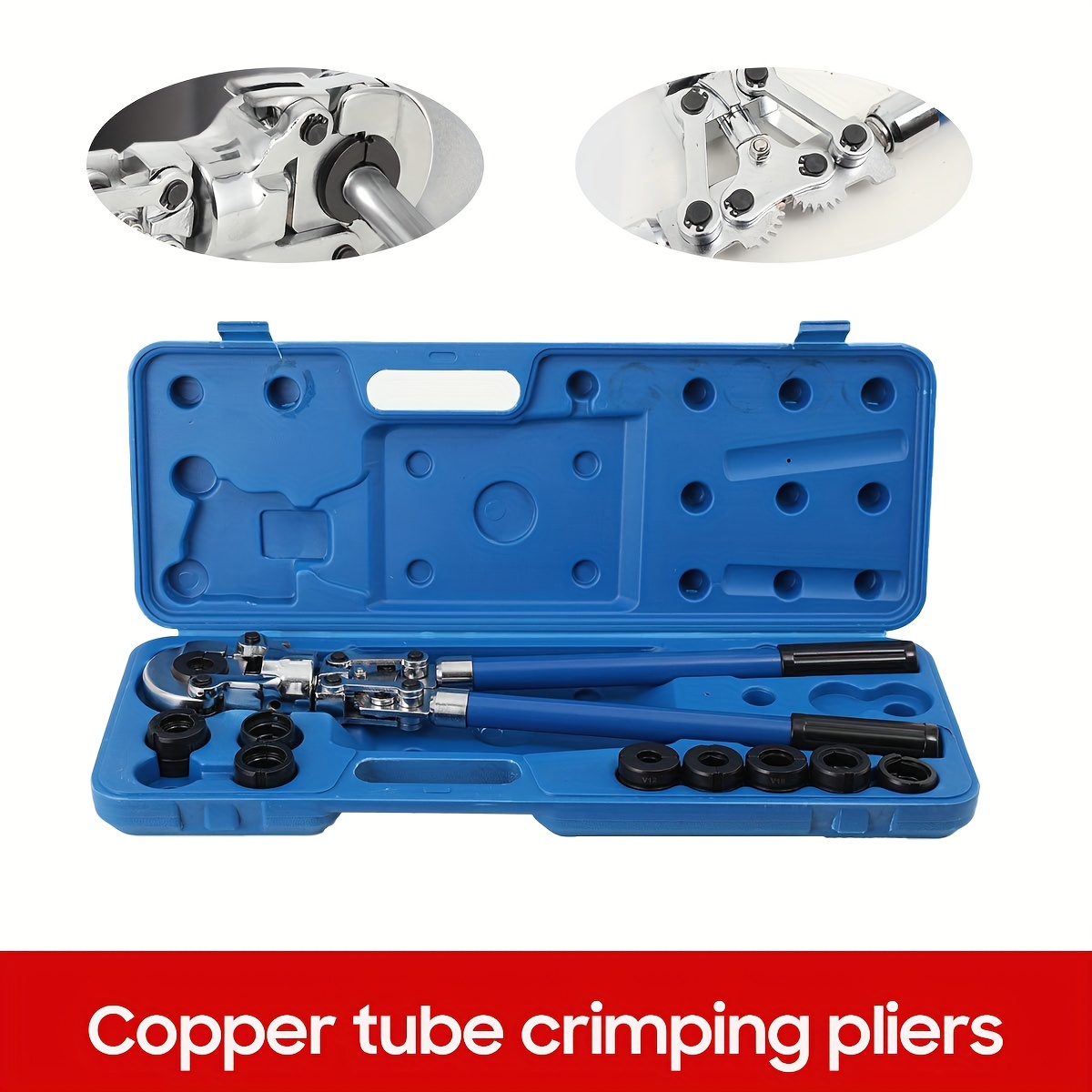 Heavy-duty Hand Press Pliers With Copper Tube & Pipe Press - Adjustable Copper Sizing (v12-28mm & Th16-32mm), Telescopic Lever, Non-slip Grip & Plastic Case Suitable For Plumbing, Hvac