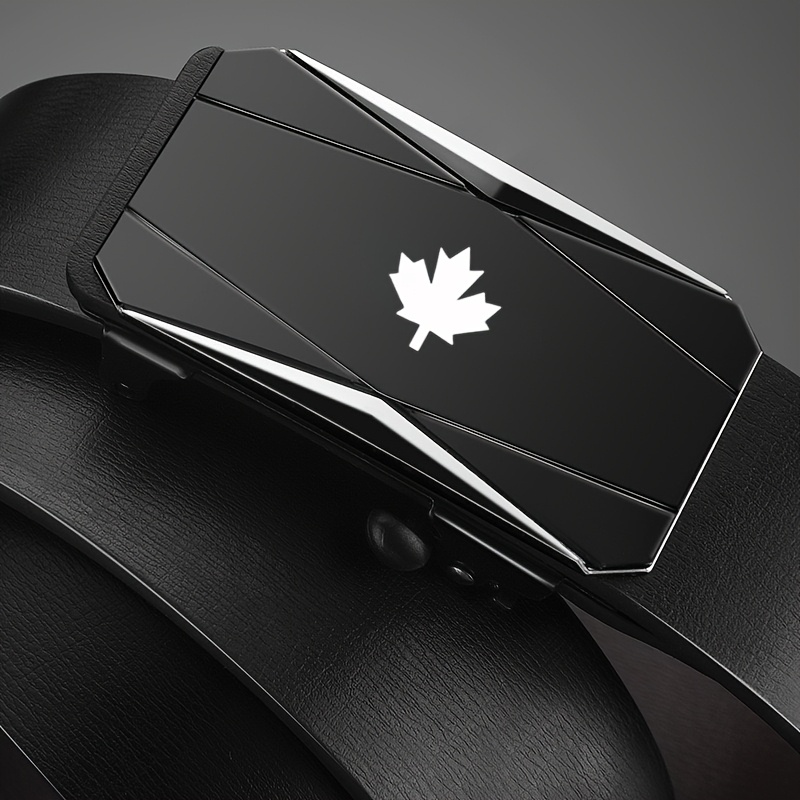Maple Leaf Pattern Men's Ratchet Belt Automatic Buckle Dress Pants