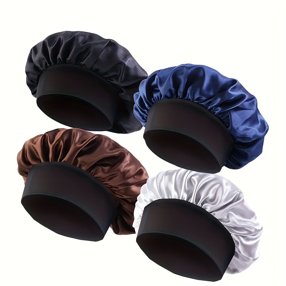 TEMU 4-pack Satin Sleep Caps For Women And Men - Unscented Night Hair Care Shower Caps