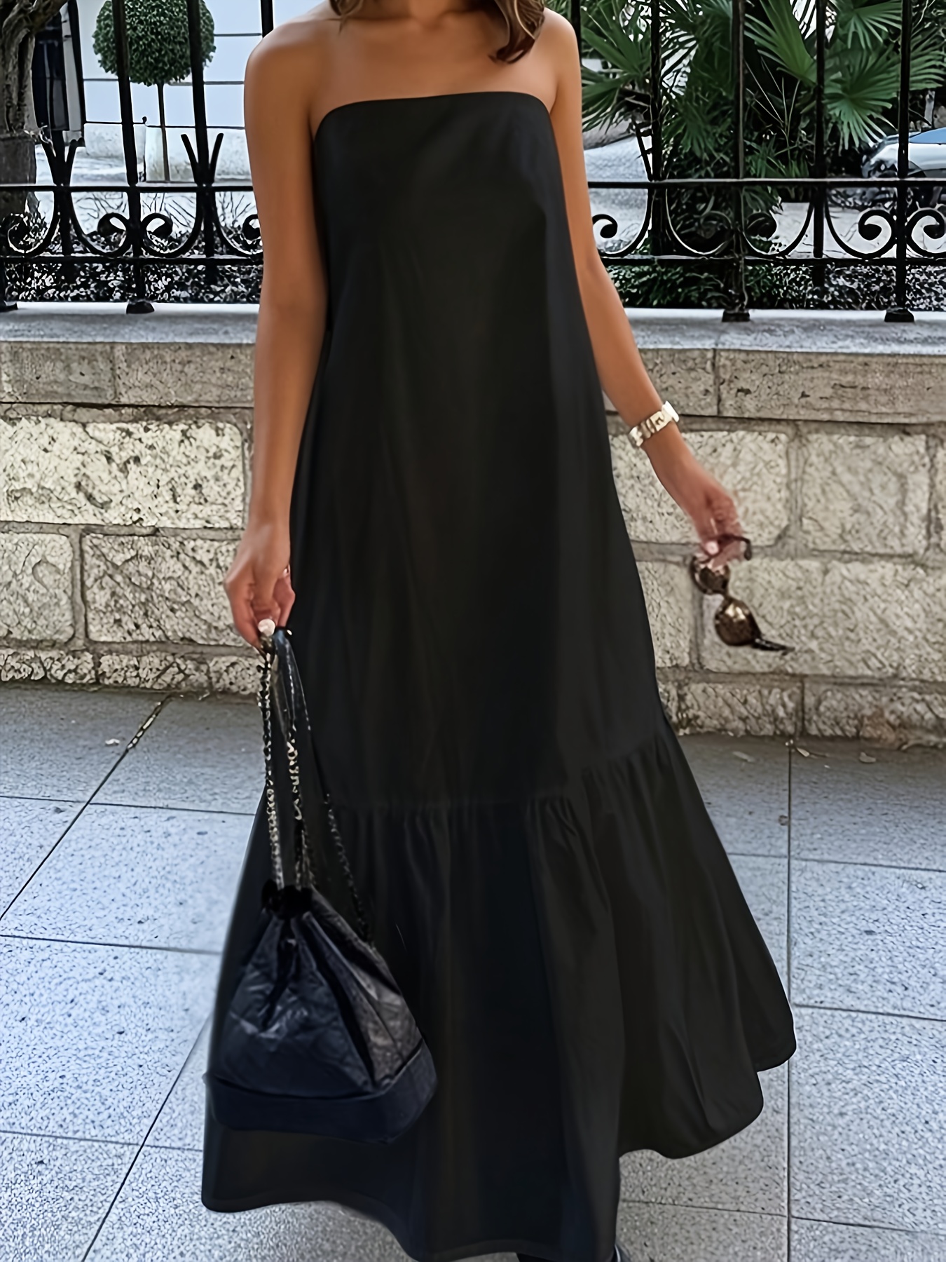 Ladies Dresses Strapless Black Dress Casual Women's Strapless Maxi