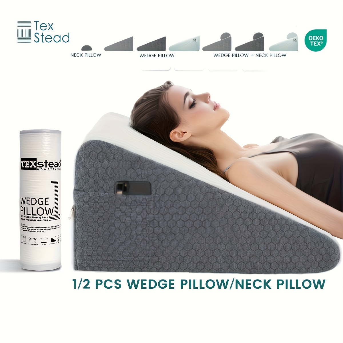 

1/2 Pcs Memory Foam Bed Wedge Pillow/neck Pillow For Back, Leg, And Knee - Triangle Pillow With Removable Cover