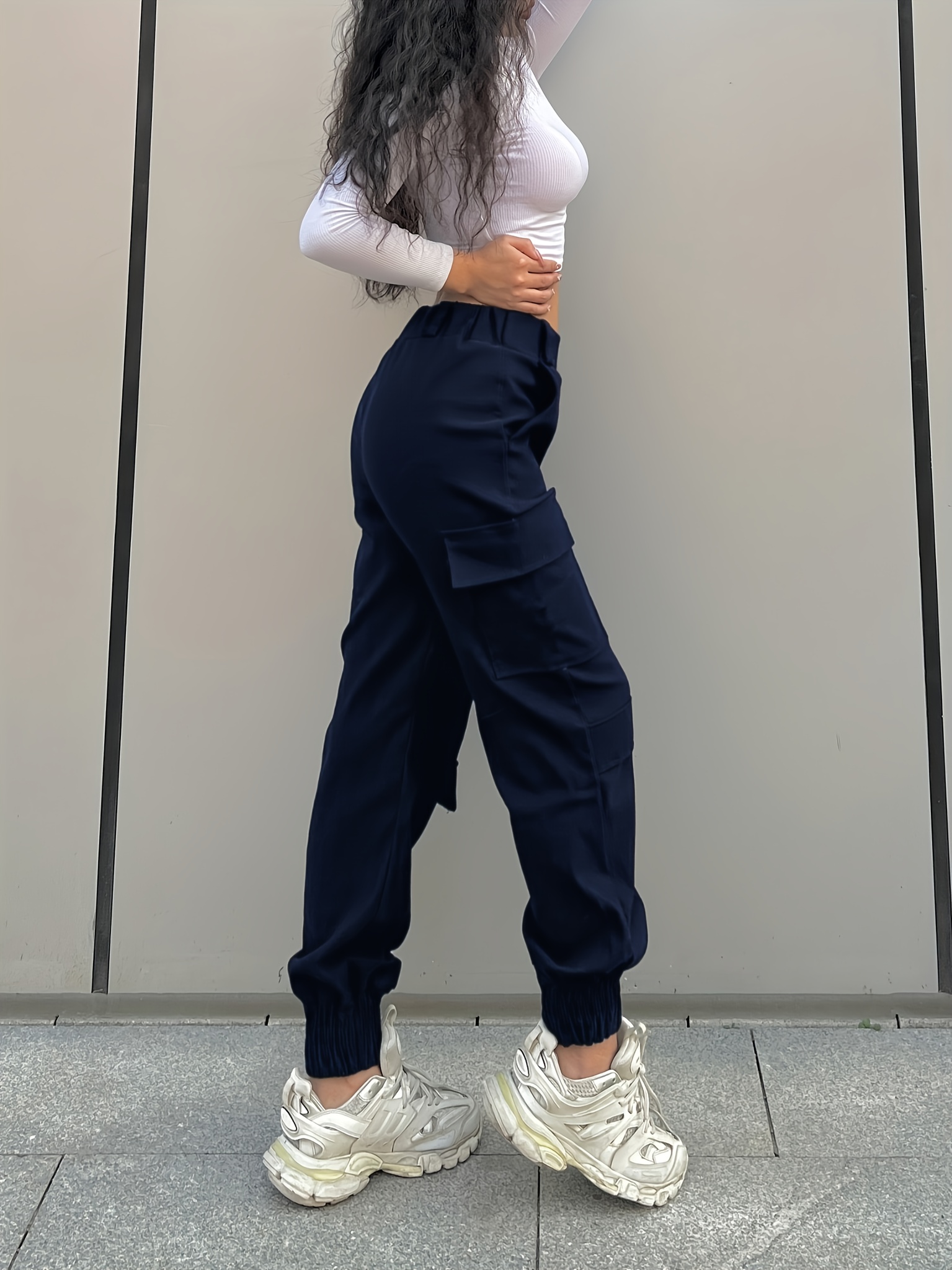 River Island - Pantaloni Cargo Beige Con Fondo Elasticizzato E Zip - Foto 4