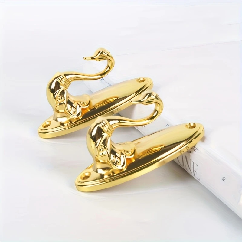 TEMU 2pcs Swan-shaped Retro Metal Wall Hooks - Elegant Curtain Hooks, Traditional Style, , Decorative Oval Design With Intricate Swan Carvings,